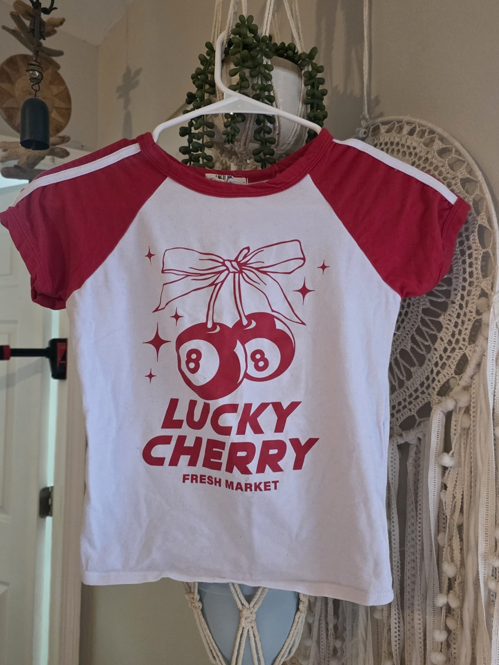 french pastry White & Red 'Lucky Cherry' Raglan Tee